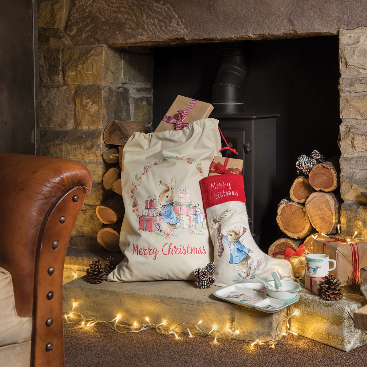 Peter Rabbit Christmas Sack  This Charming Peter Rabbit Christmas sack makes a brilliant alternative to a Christmas stocking, so why not make a new tradition this Christmas. Made of 100% cotton, this Christmas sack is durable and can be used year after year. It is large enough to fit lots of presents in for Christmas morning and looks great underneath the tree. 