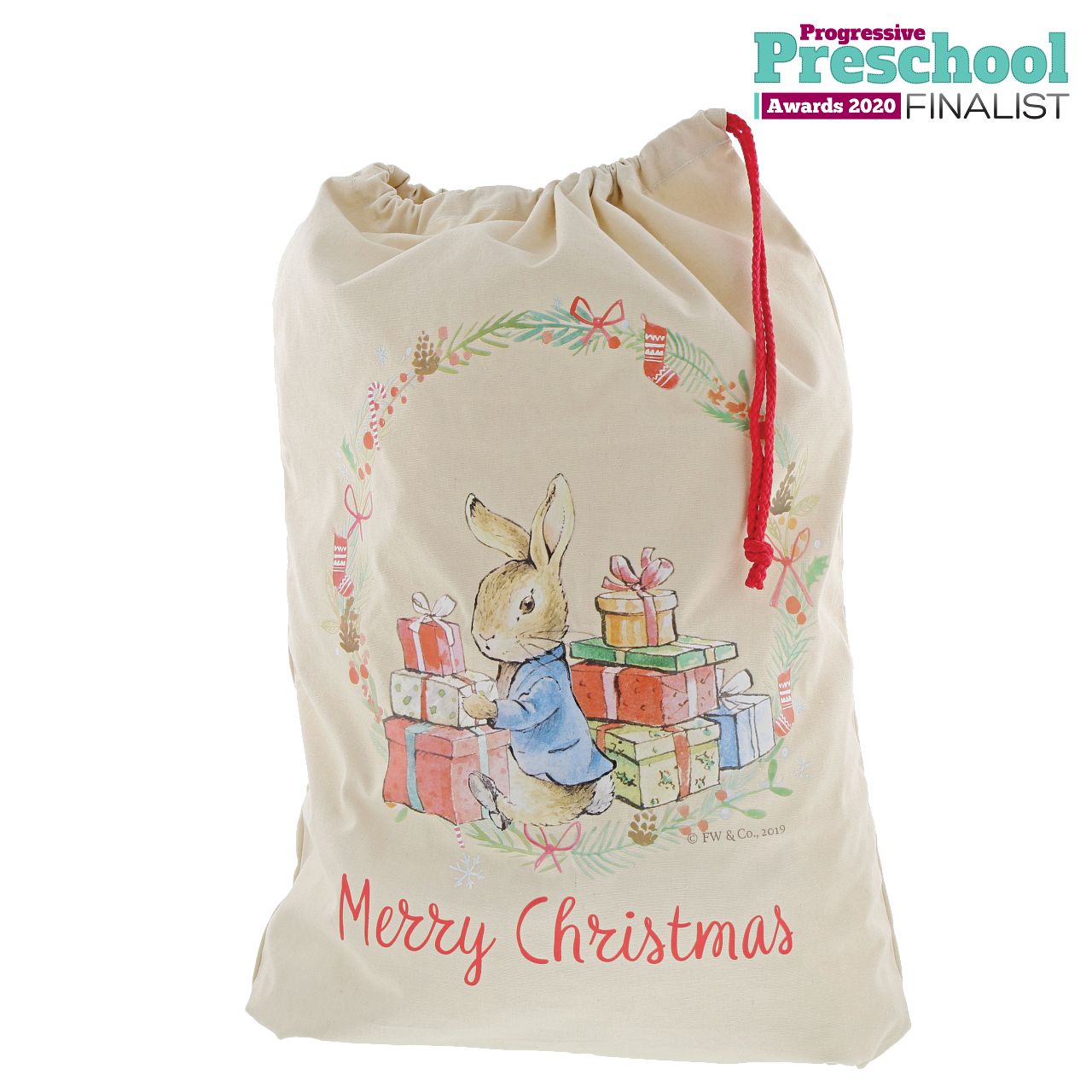 Peter Rabbit Christmas Sack  This Charming Peter Rabbit Christmas sack makes a brilliant alternative to a Christmas stocking, so why not make a new tradition this Christmas. Made of 100% cotton, this Christmas sack is durable and can be used year after year. It is large enough to fit lots of presents in for Christmas morning and looks great underneath the tree. 