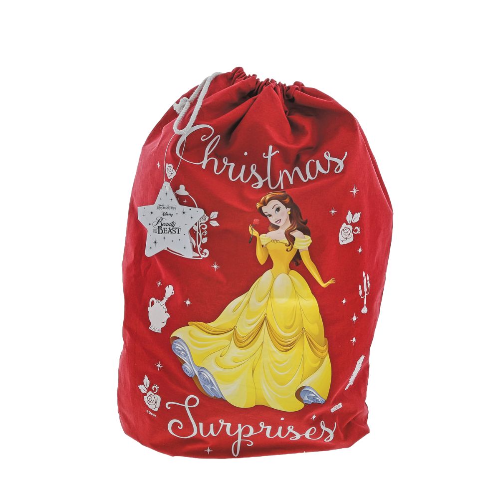 Disney Beauty and the Beast Rose Christmas Belle Sack  Spread the joy of Christmas with this delightful and fun range of sacks and stocking. This unique Christmas gift can be enjoyed year after year and will warm the hearts of adults and children alike. Perfect gift or self-purchase for a Disney fan at Christmas.