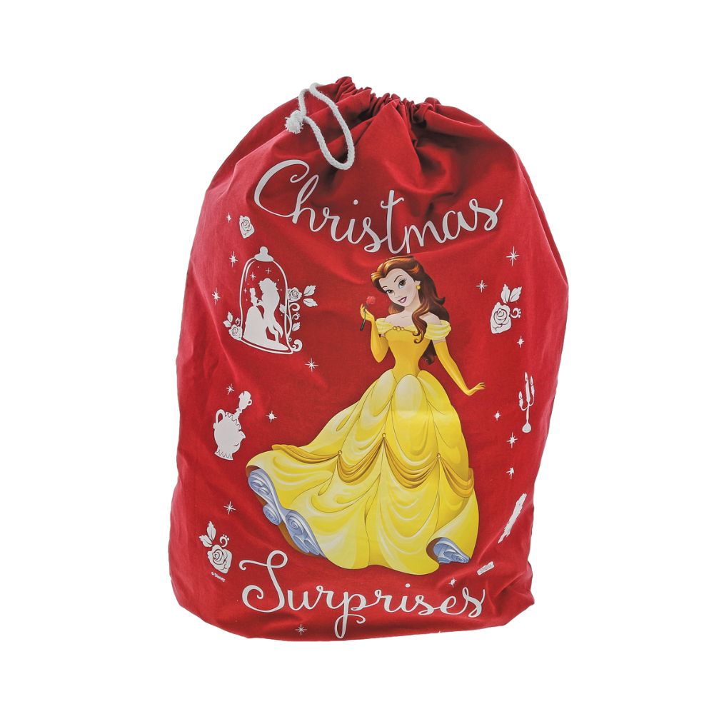 Disney Beauty and the Beast Rose Christmas Belle Sack  Spread the joy of Christmas with this delightful and fun range of sacks and stocking. This unique Christmas gift can be enjoyed year after year and will warm the hearts of adults and children alike. Perfect gift or self-purchase for a Disney fan at Christmas.