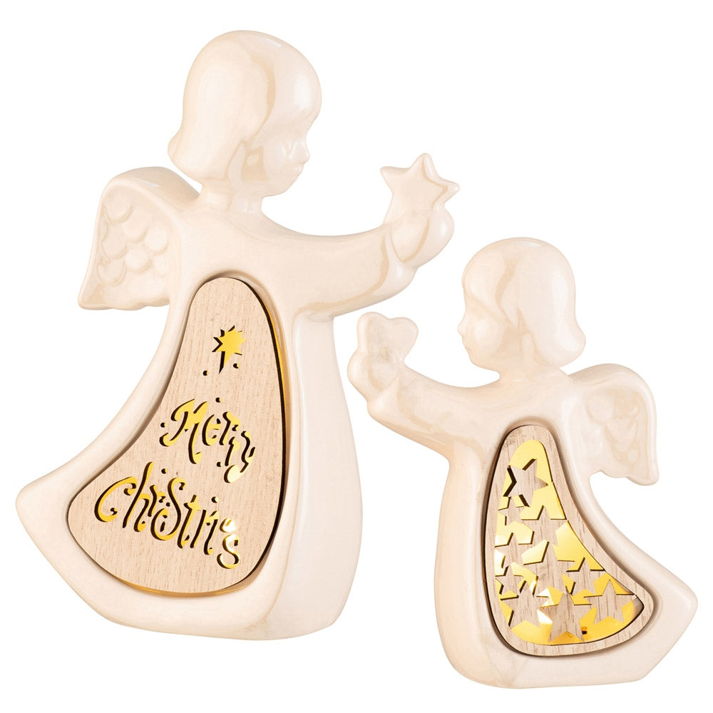 Belleek Living Set of Two Christmas Angels LED