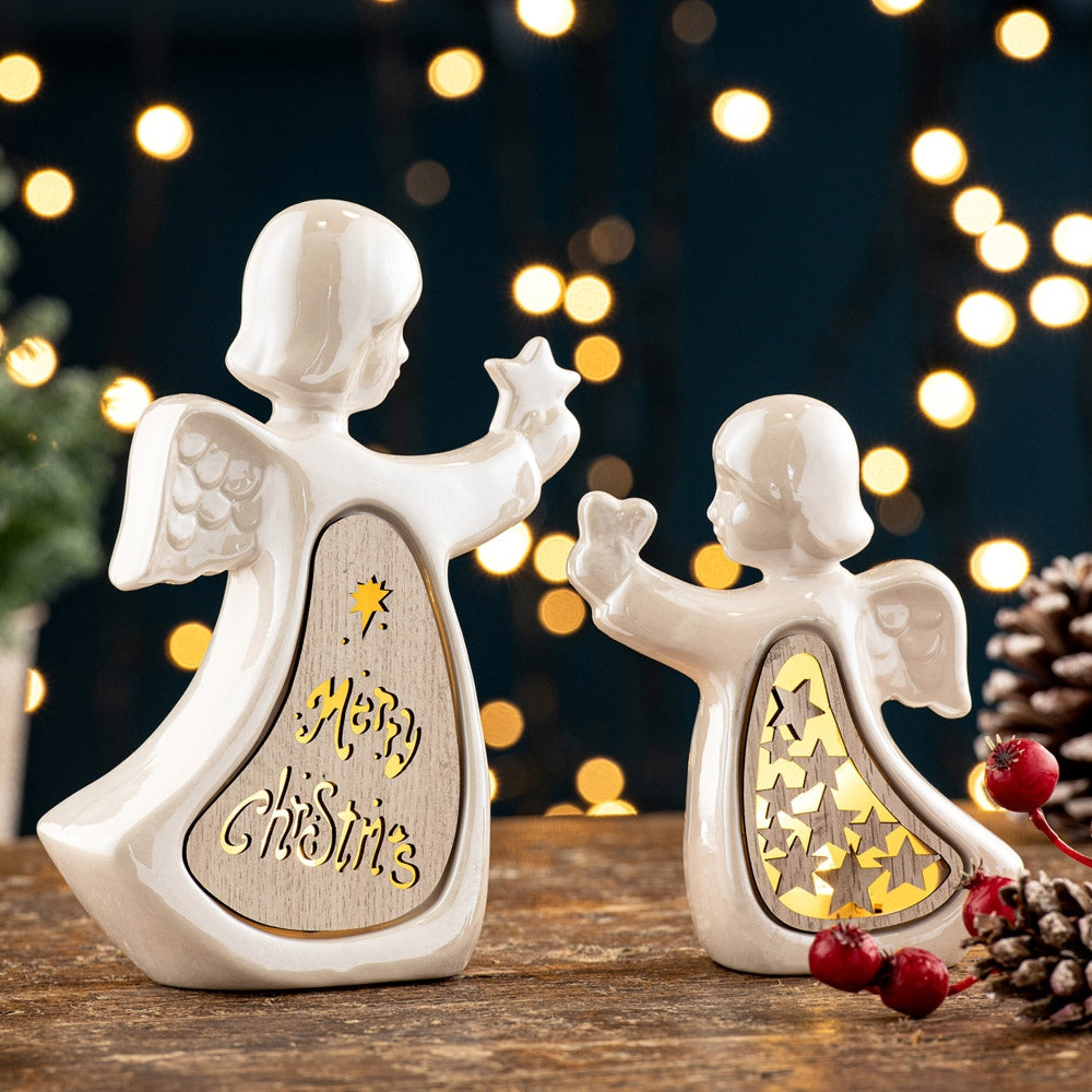 Belleek Living Set of Two Christmas Angels LED