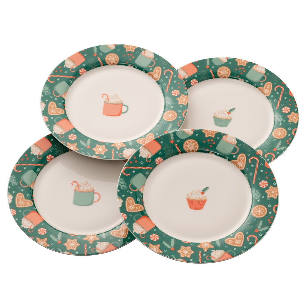 Christmas Cupcakes Set of 4 Tea Plates by Belleek Living  This playful pattern has been inspired by Christmas time sweet treats. Featuring illustrations of cookies, cupcakes, hot chocolates and more in a vintage inspired colour palette, these mugs are sure to bring a smile to your face. 