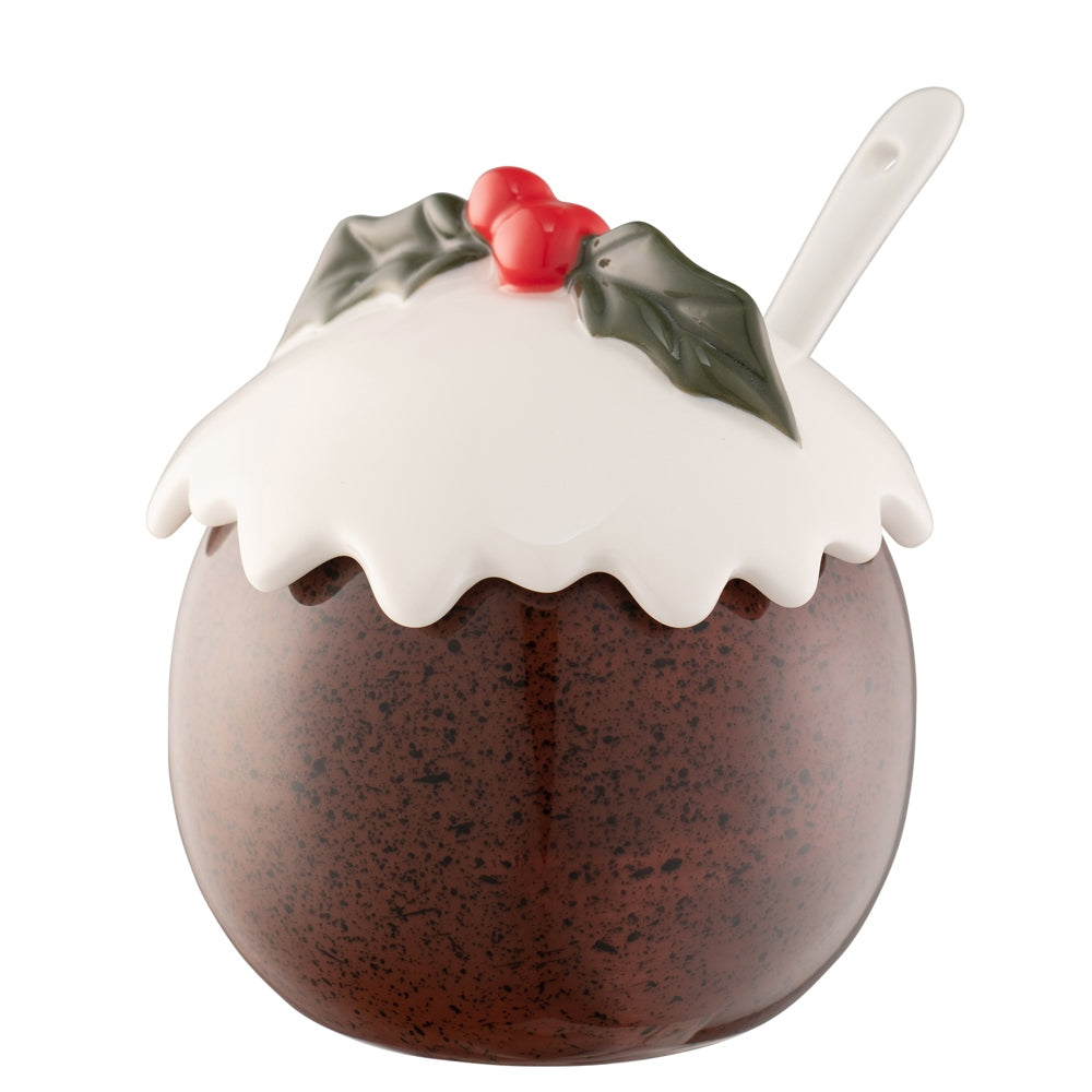 Belleek Living Christmas Pudding Covered Pot with Spoon & Small Jug Set  Bring some fun to your table when you entertain this Christmas. Our novelty Christmas Pudding Tableware Collection includes a pair of mugs, covered pot with spoon and small jug, salt and pepper set and sweet jar.