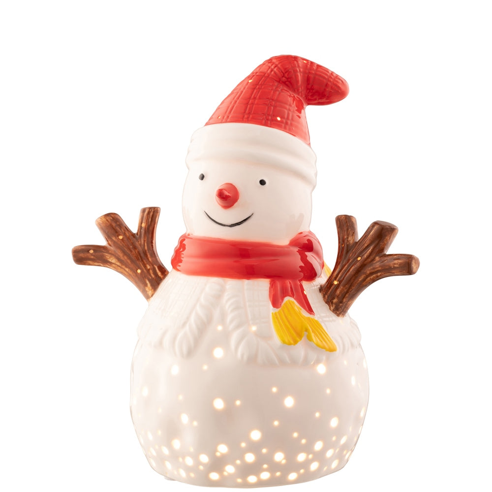 Belleek Living Festive Snowman Luminaire  Belleek Living Luminaire lamps emit a soft warm glow highlighting the delicate surface decoration and piercings, creating beautiful mood lighting for your home.