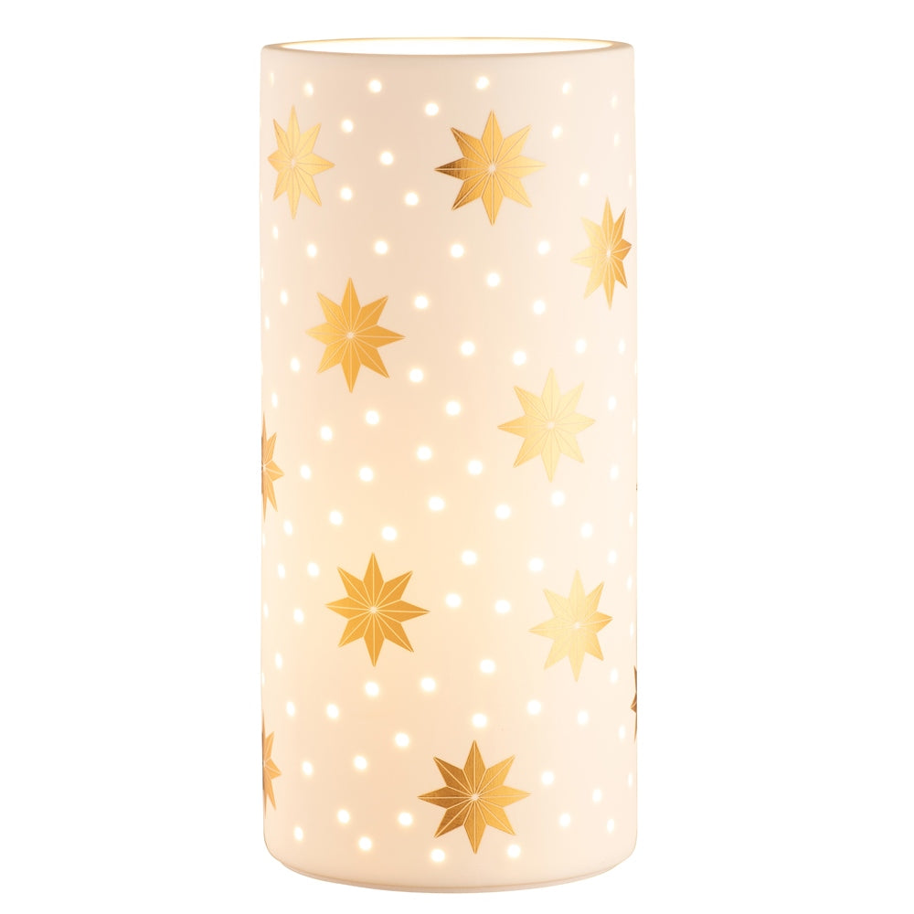 Gold Star Luminaire by Belleek Living  Featuring luxurious gold stars, this luminaire is timeless and elegant. Belleek Living Luminaire lamps emit a soft warm glow highlighting the delicate surface decoration and piercing, creating beautiful mood lighting for your home.