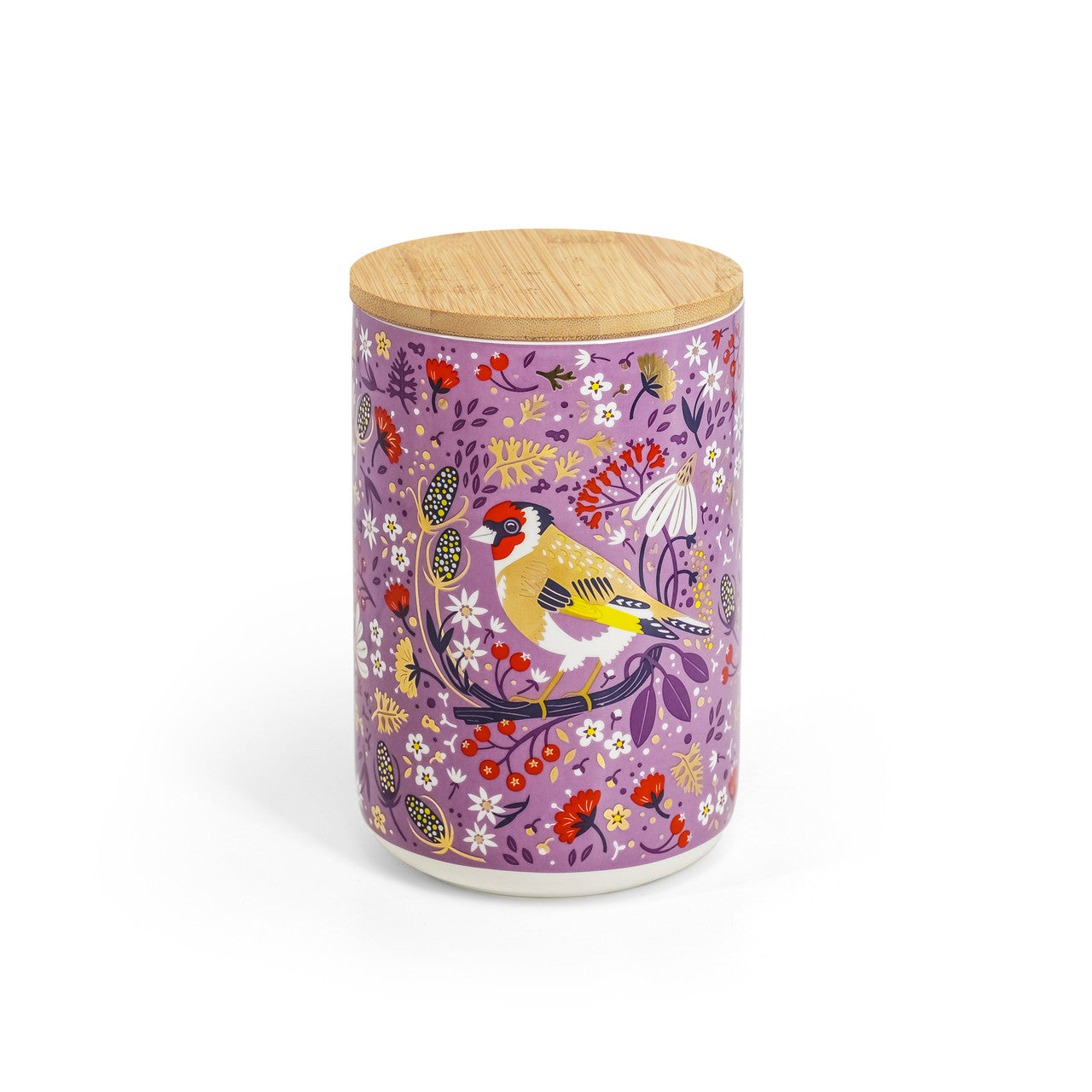 Tipperary Crystal Birdy Storage Jar - Goldfinch - New 2022  New to our collection, this birdy storage jar come beautifully illustrated and presented in a rigid Tipperary Crystal gift box. Makes a wonderful gift to be enjoyed.  The Birdy Collection is a series of 6 exclusively commissioned illustrations inspired by native Irish birds; Bullfinch, Goldfinch, Blue tit, Greenfinch, Kingfisher and Robin.