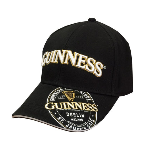 Guinness Logo Design Baseball Cap White & Gold Text  - Official Guinness Merchandise - 100% Cotton - One Size - Adjustable Cap - Machine Washable