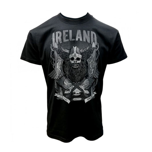 Black Ireland Viking T-Shirt  Black cotton T-shirt is a part of the Traditional Craft Official Collection. Relaxed fit T- shirt features a large grey tattoo style Celtic Viking design with and Ireland logo.