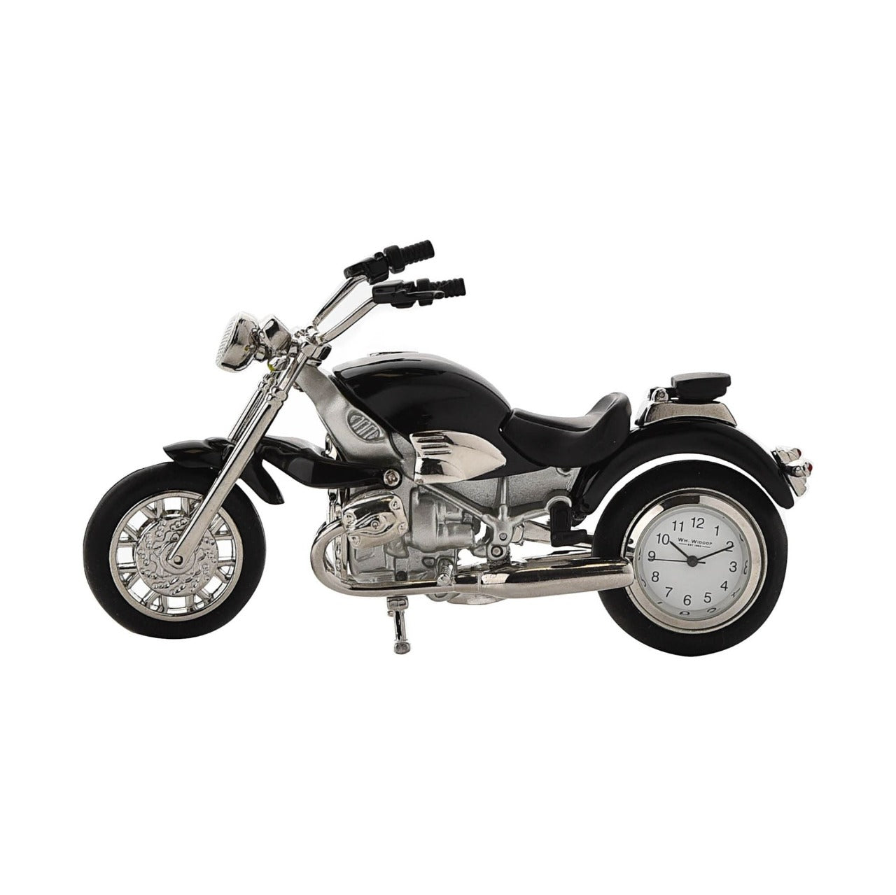 Miniature Clock Black Motorbike  Bring a unique and quirky touch to the home with this stylish miniature clock made with great attention to detail.  The miniature motorbike clock is a great gift for someone who loves iconic motorbikes.