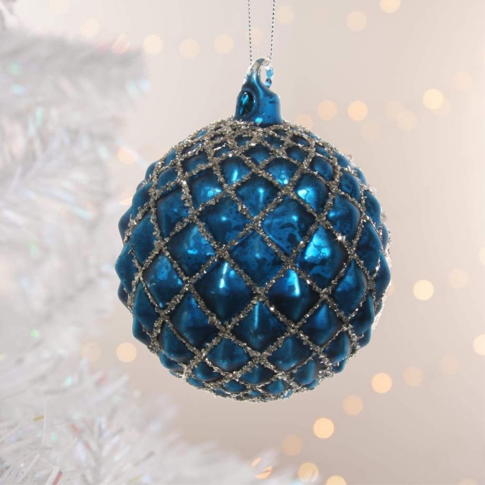 Shishi Blue Antique Glass Cone Ball Silver Glitter Christmas Orn  Browse our beautiful range of luxury festive Christmas tree decorations, baubles & ornaments for your tree this Christmas.