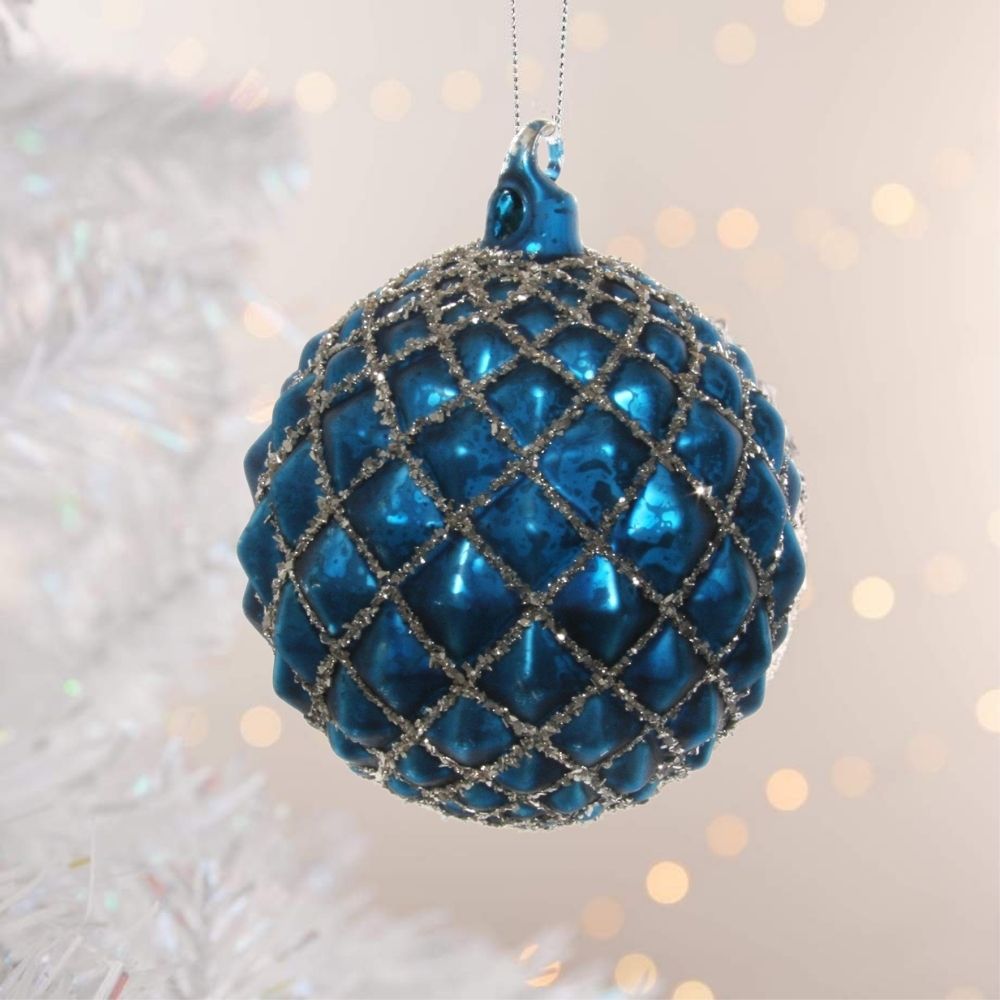 Shishi Blue Antique Glass Cone Ball Silver Glitter Christmas Orn  Browse our beautiful range of luxury festive Christmas tree decorations, baubles & ornaments for your tree this Christmas.
