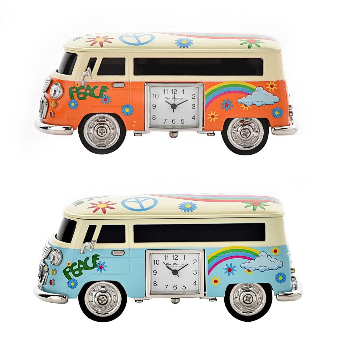 Blue Camper Van Miniature Clock by William Widdop  Bring a unique and quirky touch to the home with this stylish miniature clock made with great attention to detail. The miniature camper van clock is a great gift for a classic car enthusiast or someone with an interest in the 60s Hippie era. 