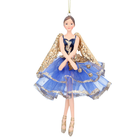 Gisela Graham Blue & Gold Glitter Fairy Hanging Ornament  Browse our beautiful range of luxury Christmas tree decorations and ornaments for your tree this Christmas.  Add style to your Christmas tree with this elegant Christmas fairy decorated with blue and gold glitter.