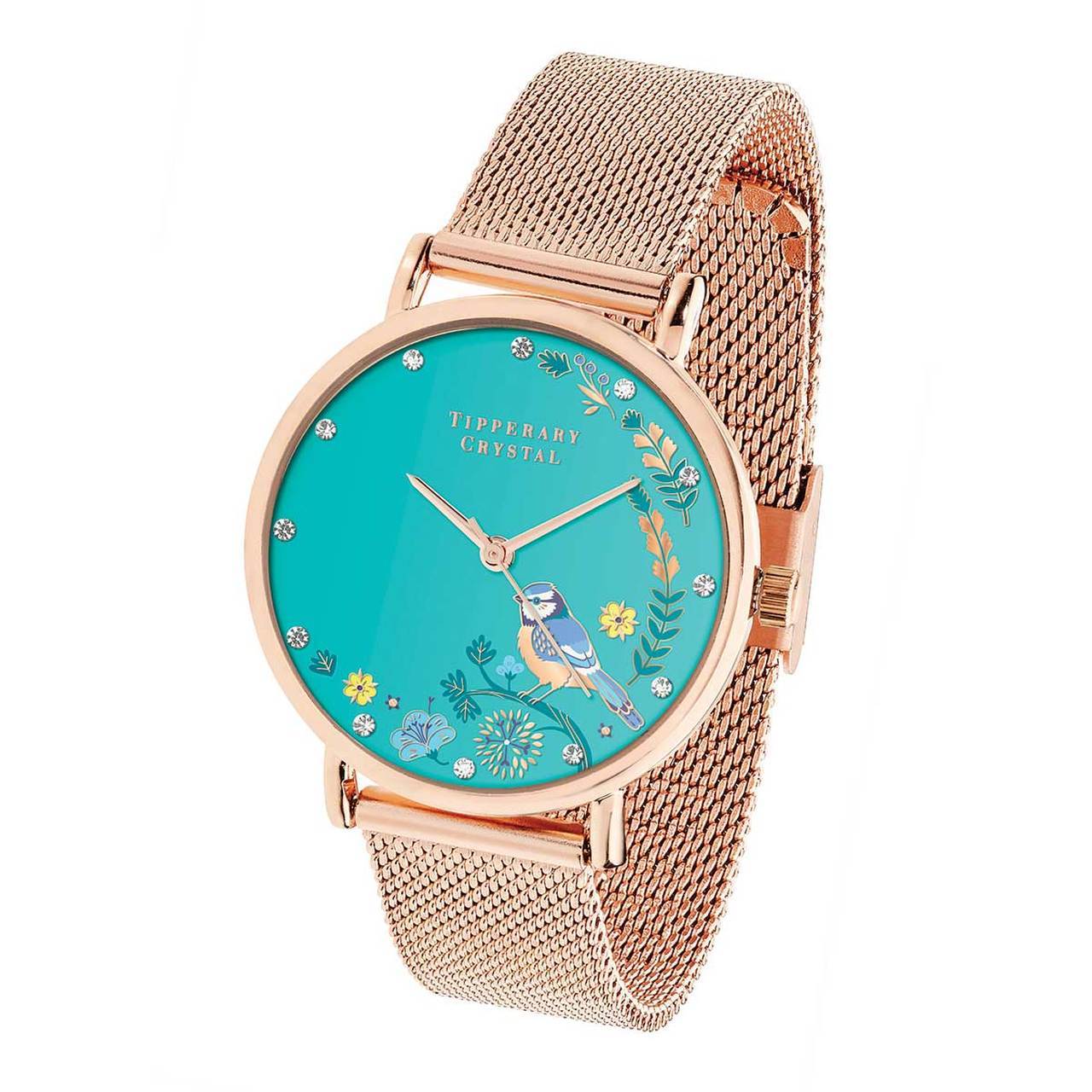 Tipperary Crystal Blue Tit Rose Gold Birdy Watch