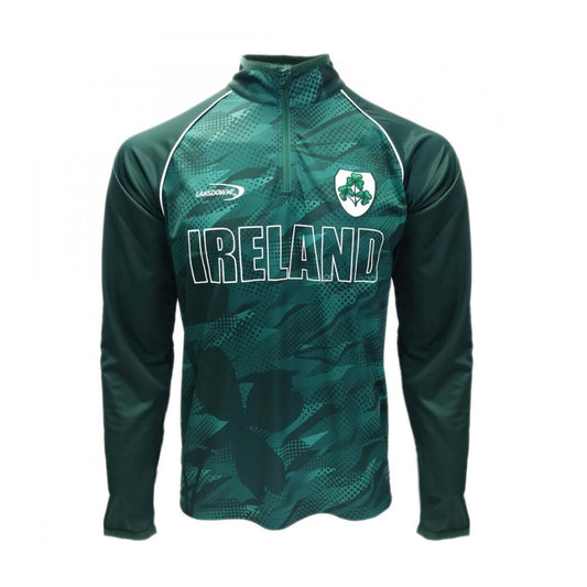 Lansdowne Adults Bottle Green Sublimated Performance 1/4 Zip Top  This 1/4 zip performance top is part of the Lansdowne Sports Official Collection. Designed in a bottle green sublimated dry fit performance material this top is ideal for sports. It stabilizes core temperature and helps draw moisture away from skin so will aid peak performance.