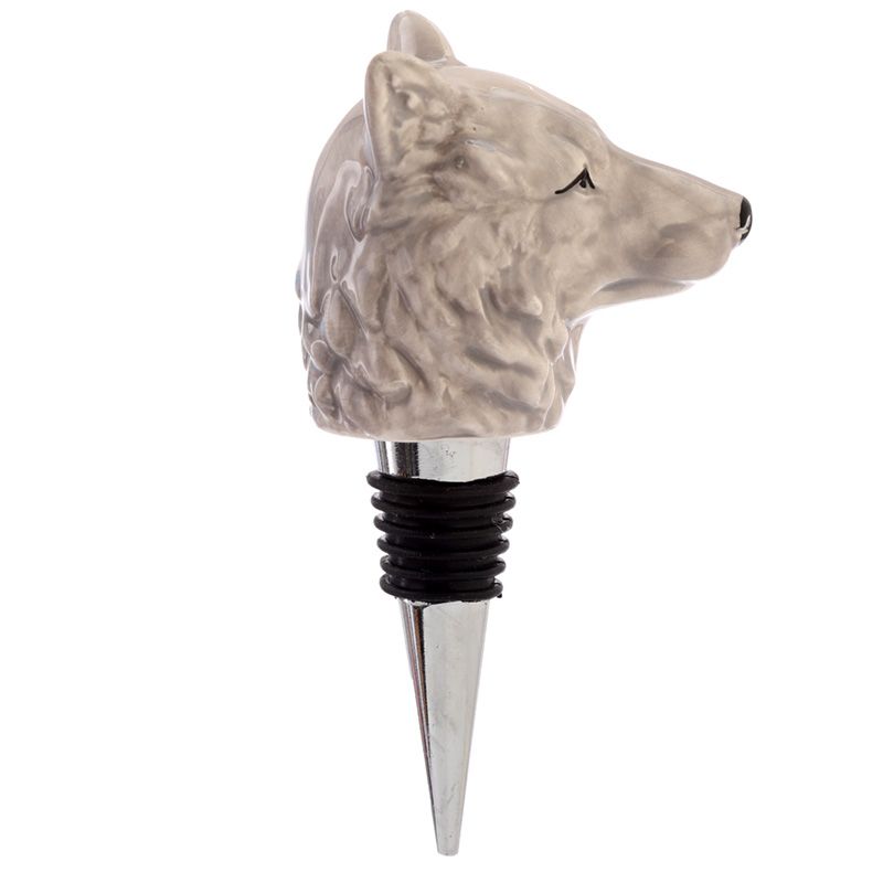 Ceramic Protector of the North Wolf Head Bottle Stopper  Material: Ceramic, Metal and Rubber
