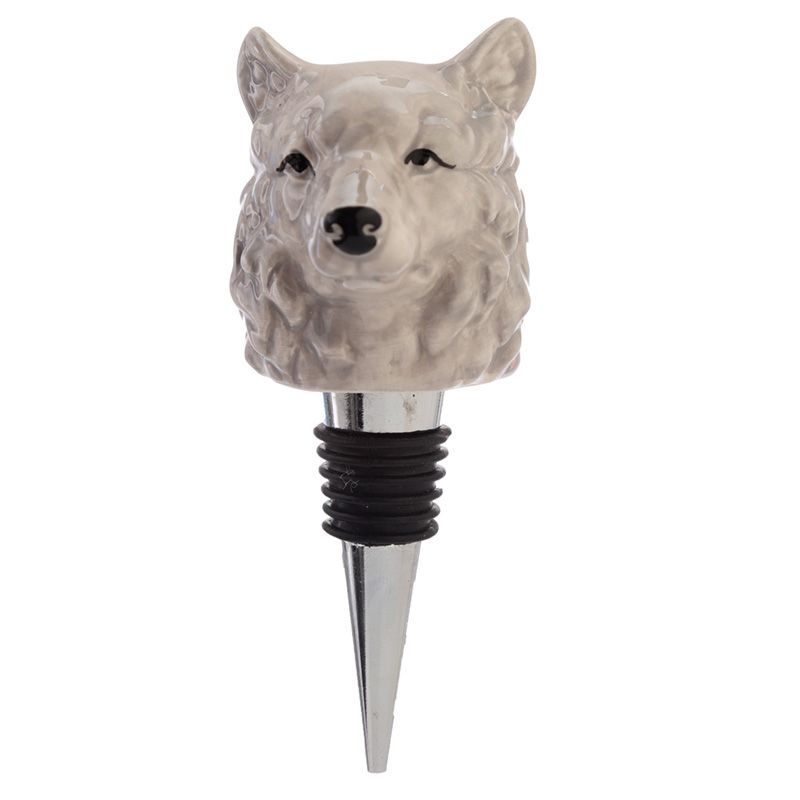 Ceramic Protector of the North Wolf Head Bottle Stopper  Material: Ceramic, Metal and Rubber