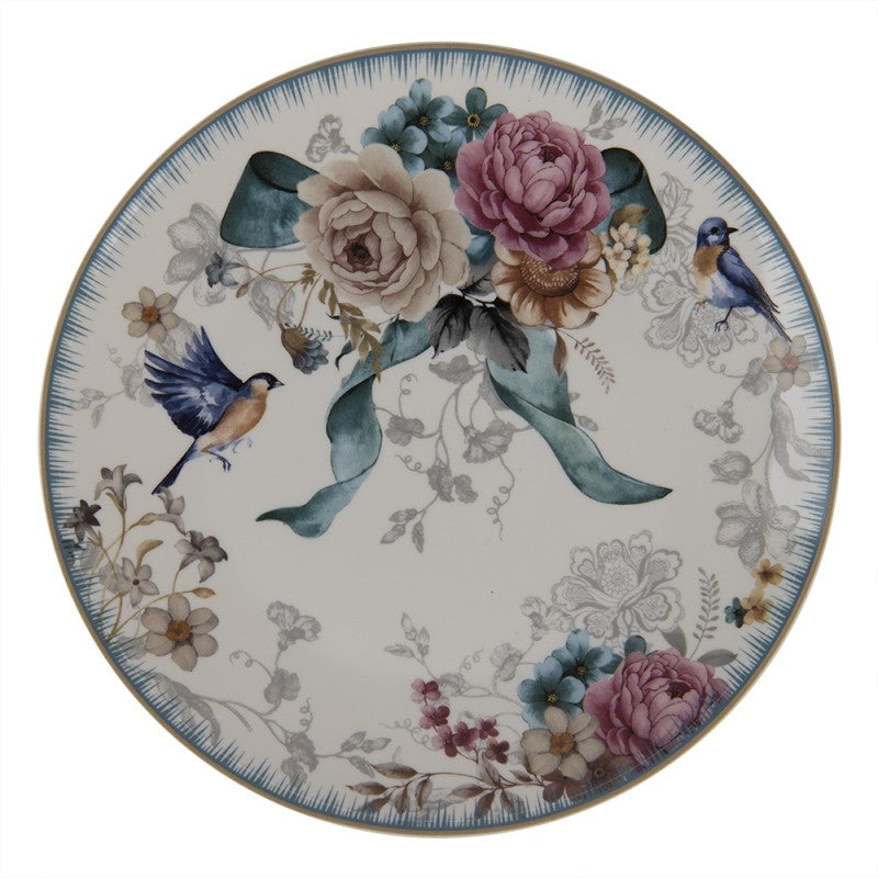 Clayre & Eef Crockery Breakfast Plates with Romantic Flowers 20 cm  Breakfast Plates Romantic Flowers Ø 20*2 cm  Multi colored Porcelain Flowers Round