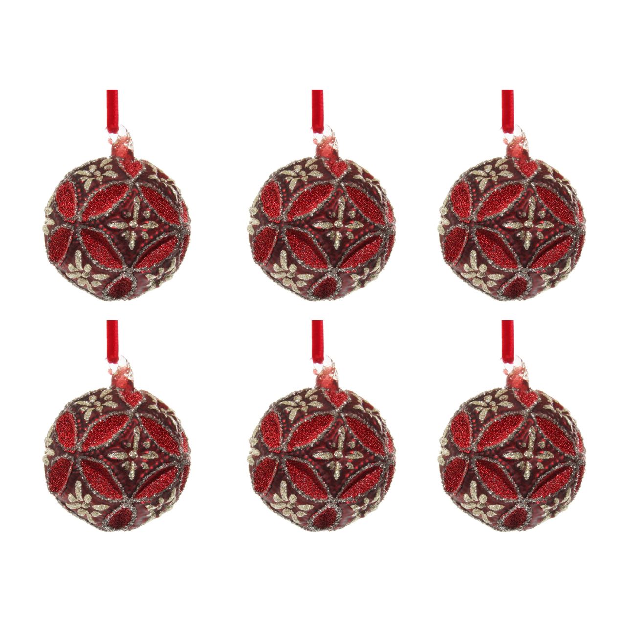 Shishi Burgundy Glass Floral Jewel Ball with Silver Glitter - Set of 6  Browse our beautiful range of luxury festive Christmas tree decorations, baubles & ornaments for your tree this Christmas.