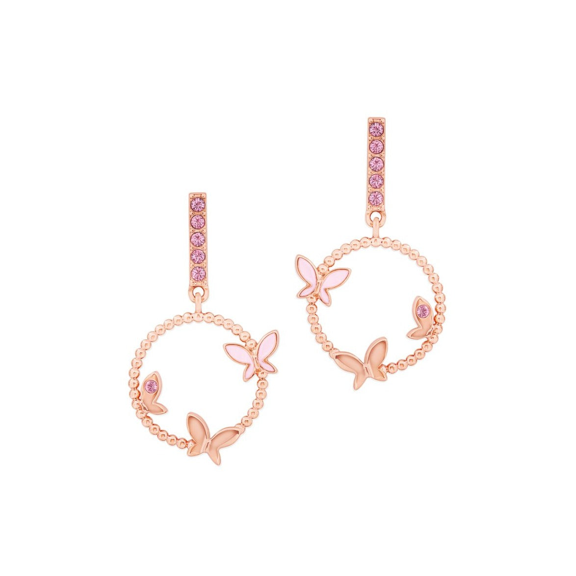 Tipperary Crystal Butterfly Circle Drop Earrings  Drawing inspiration from urban garden, the Tipperary Crystal Butterfly collection transforms an icon into something modern and unexpected.