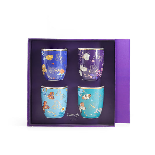 Tipperary Crystal Butterfly Mugs Set of 4  Drawing inspiration from urban garden, the Tipperary Crystal Butterfly collection transforms an icon into something modern and unexpected. Playful and elegant, this collection draws from the inherent beauty of the butterfly.