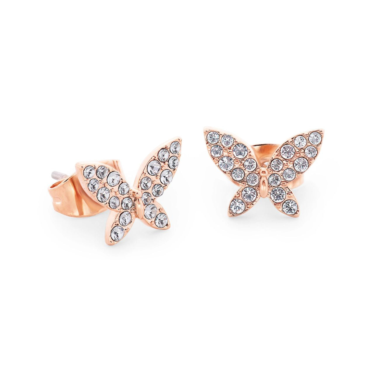 Tipperary Crystal Butterfly Rose Gold Stud Earrings  Drawing inspiration from urban garden, the Tipperary Crystal Butterfly collection transforms an icon into something modern and unexpected. Playful and elegant, this collection draws from the inherent beauty of the butterfly. The butterfly appealed as a Jewellery theme to our designers who have dedicated a full jewellery collection to these delicate creatures.
