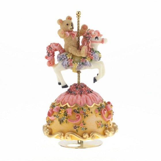 Teddy Bear on Carousel Horse Pink by Music Box World