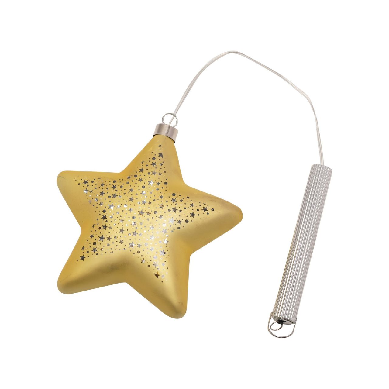 Celestial Gold Star LED Hanging Light Decoration  A celestial gold star LED hanging light decoration.  This celestial decoration takes inspiration from the stars as it shines brightly for all to admire.