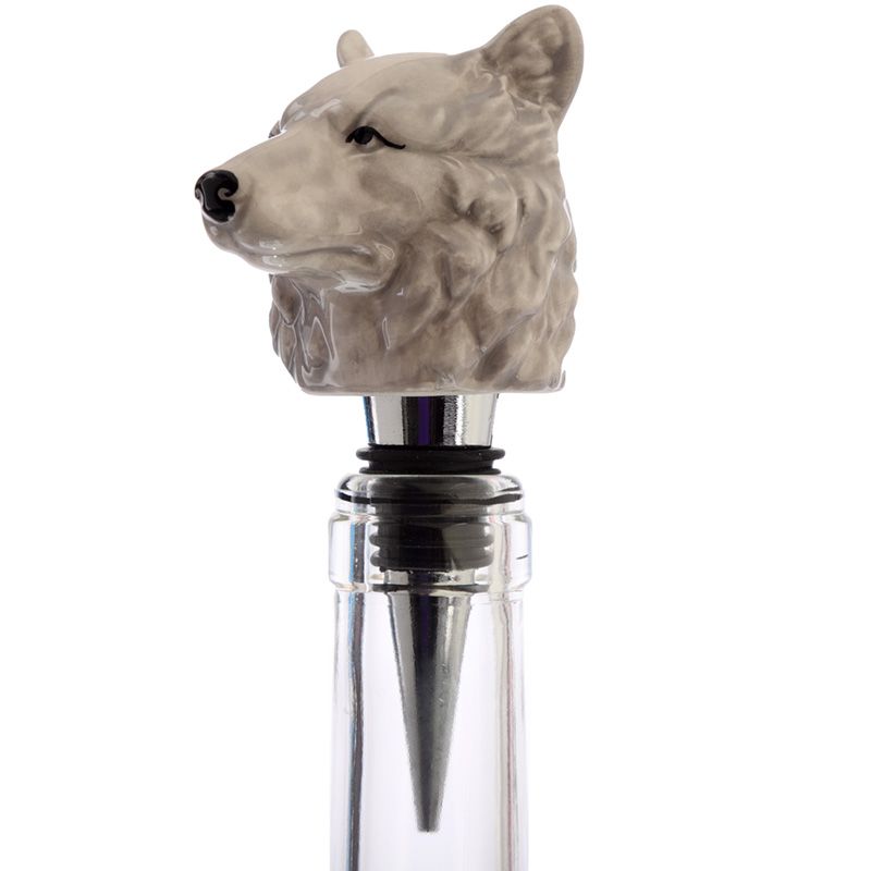 Ceramic Protector of the North Wolf Head Bottle Stopper  Material: Ceramic, Metal and Rubber