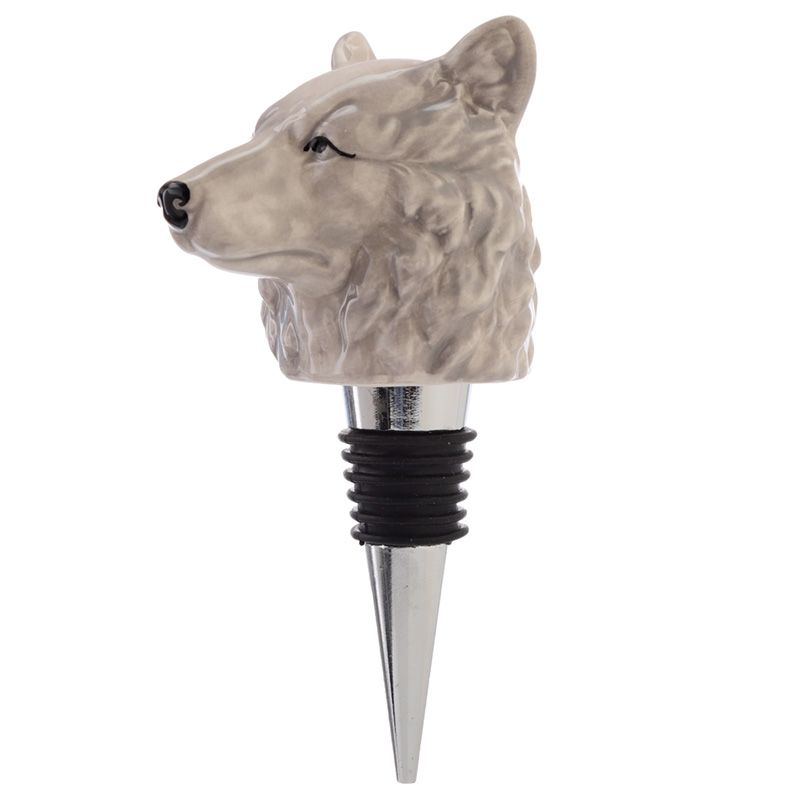 Ceramic Protector of the North Wolf Head Bottle Stopper  Material: Ceramic, Metal and Rubber
