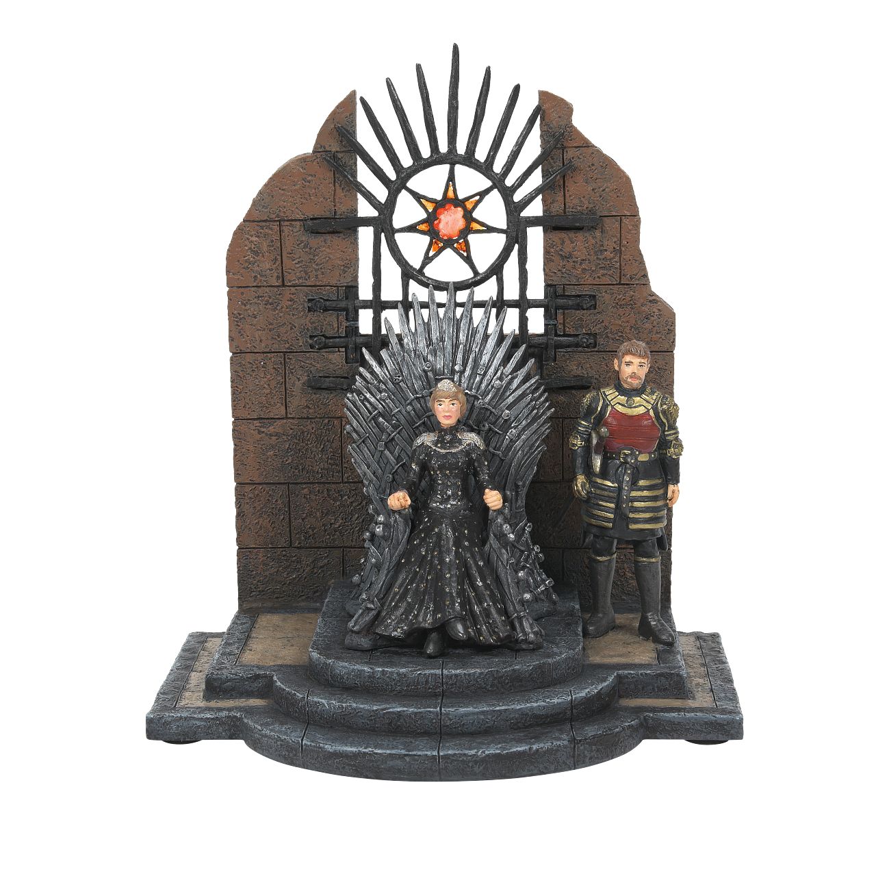 D56 Cersei and Jamie Lannister Figurine - Game of Thrones  Featuring Queen Cersei and Sir Jamie Lannister this piece has been hand crafted from the highest quality cast stone and hand painted. Each piece comes in a branded gift box. This is a decoration, not a toy.