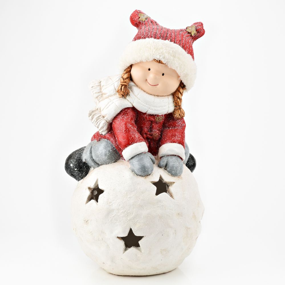 Child On Ball LED Christmas Ornament  This characterful ornament features a child figurine and a light up snowball feature that is certain to brighten up the Christmas season this year.