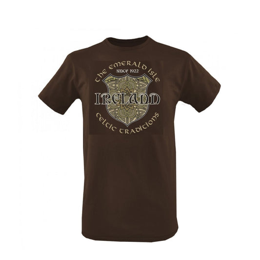 Chocolate Brown Ireland Emerald Isle T-Shirt  Chocolate brown cotton T-shirt is a part of the Traditional Craft Official Collection