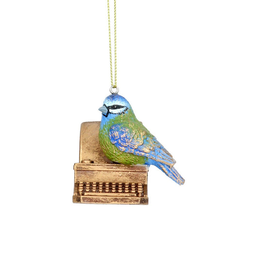 Gisela Graham Bluetit on Typewriter Christmas Hanging Ornament  Browse our beautiful range of luxury Christmas tree decorations, baubles & ornaments for your tree this Christmas.