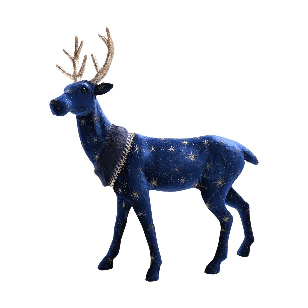 Christmas Celestial Blue and Gold Reindeer Large  A large celestial blue and gold reindeer.  This standout decoration will help to create a magical Winter Wonderland at home this festive period.