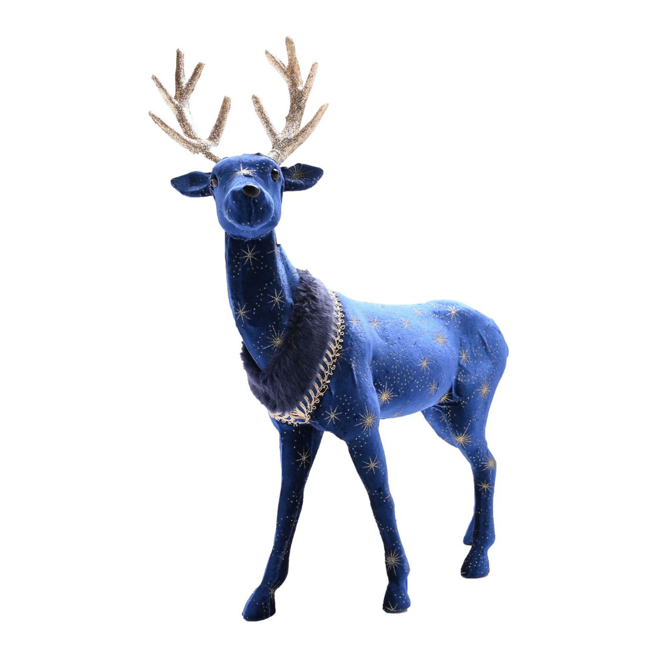 Christmas Celestial Blue and Gold Reindeer Large  A large celestial blue and gold reindeer.  This standout decoration will help to create a magical Winter Wonderland at home this festive period.