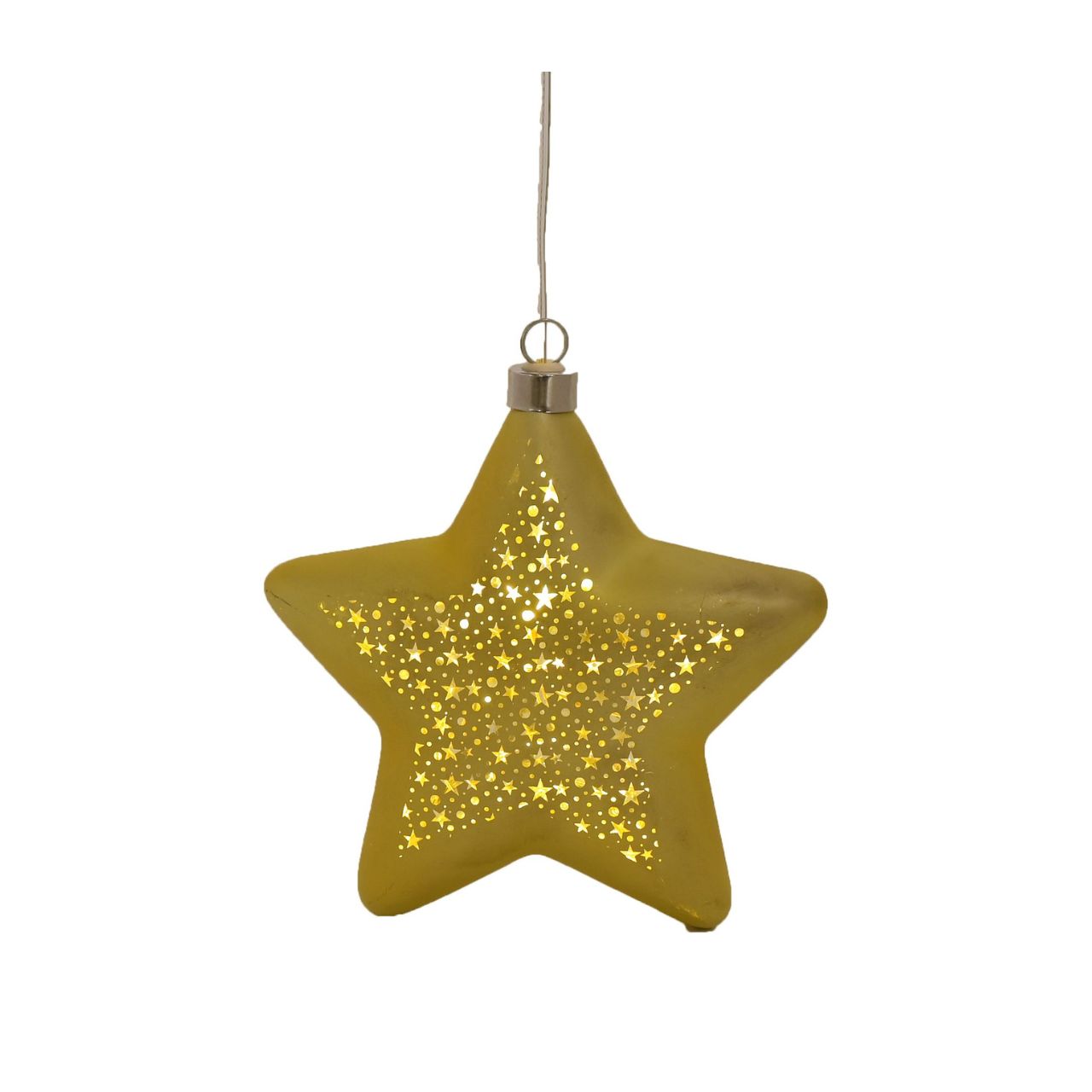 Celestial Gold Star LED Hanging Light Decoration  A celestial gold star LED hanging light decoration.  This celestial decoration takes inspiration from the stars as it shines brightly for all to admire.
