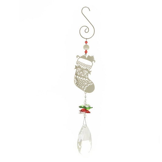 Christmas Crystal Metal Tree Hanging Decoration - Stocking  This crystal tree hanging decoration would be a beautiful addition to any tree this year. With a delicate stocking design, a crystal feature, and a gorgeous red gift box, this is sure to bring a smile to the faces of any friends or family this year.