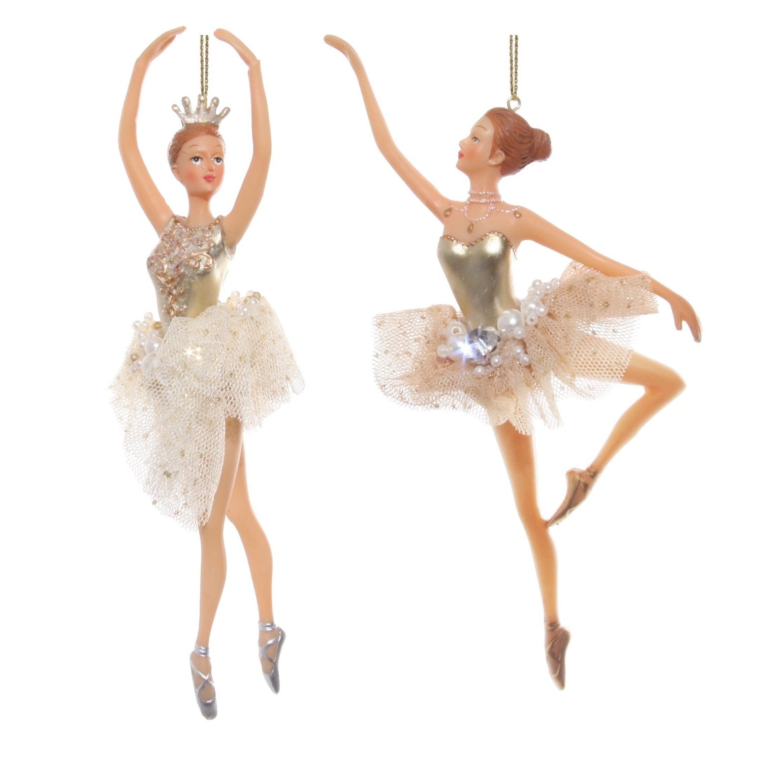 Shishi Gold & Cream Ballerina Christmas Hanging Ornament - With Crown