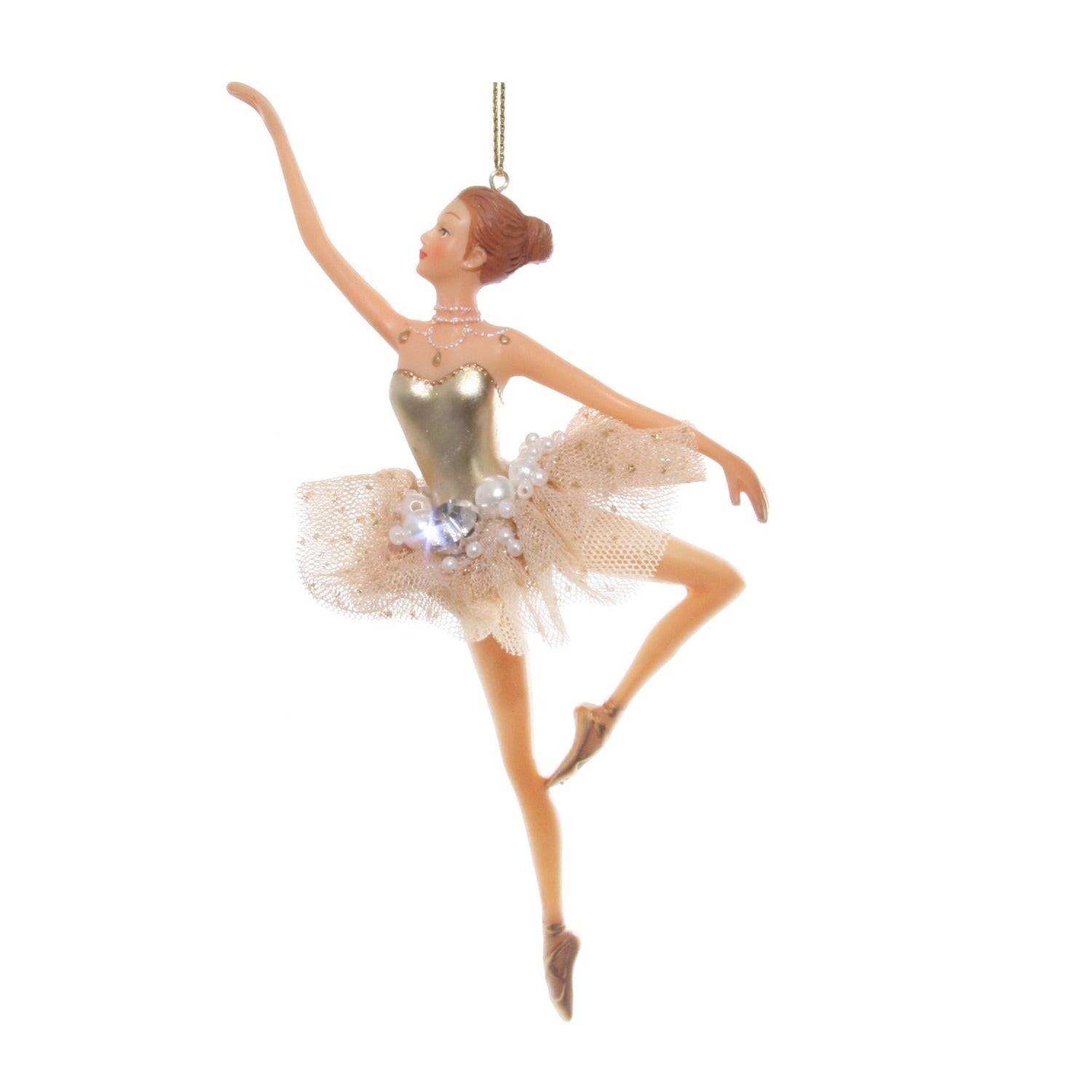 Shishi Gold & Cream Ballerina Christmas Hanging Ornament - Raised Leg