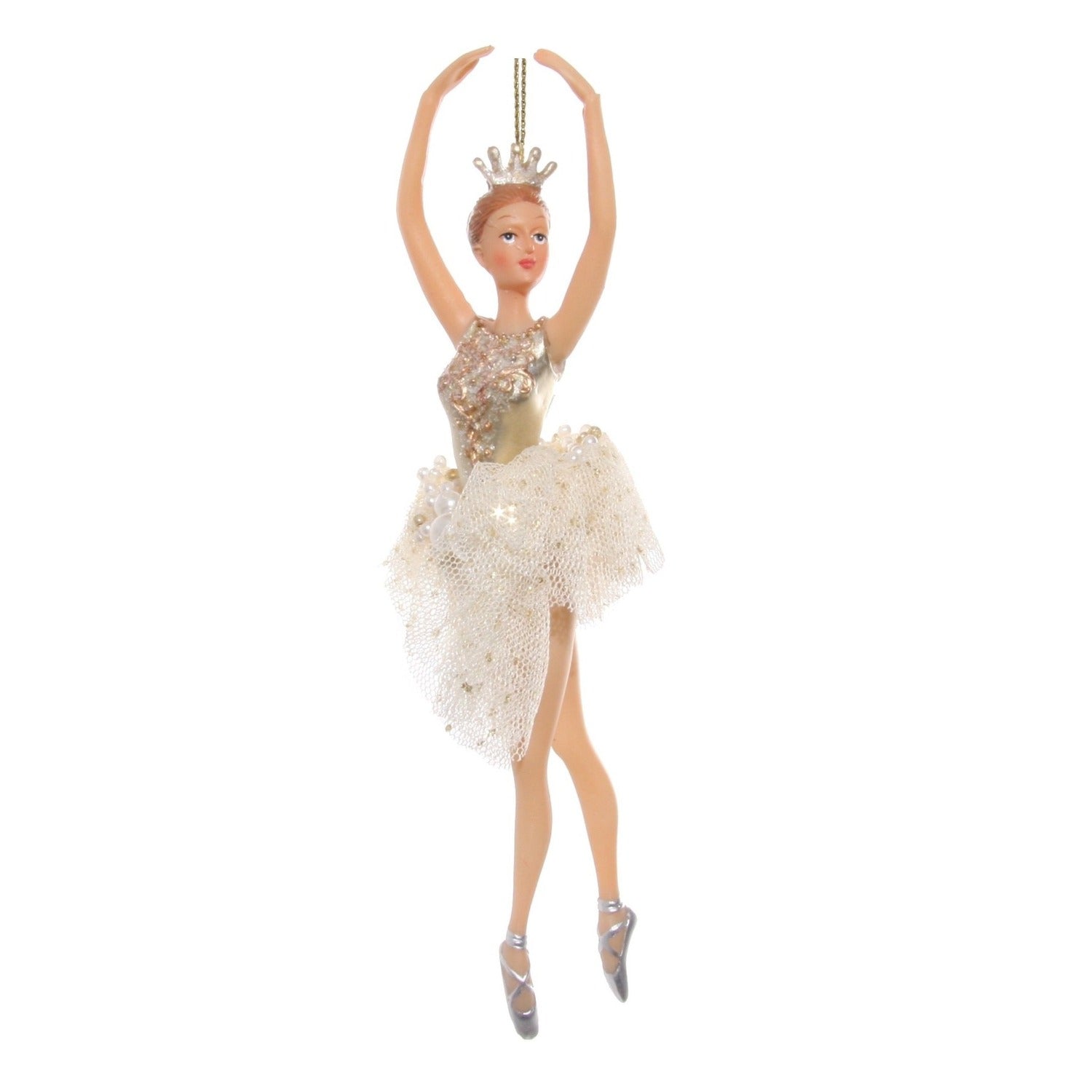 Shishi Gold & Cream Ballerina Christmas Hanging Ornament - With Crown