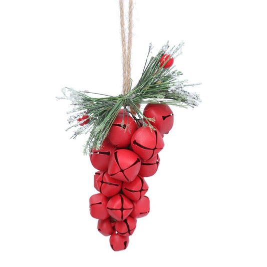 Christmas Tree Decoration Matt Red Tin Jingle Bell Cluster