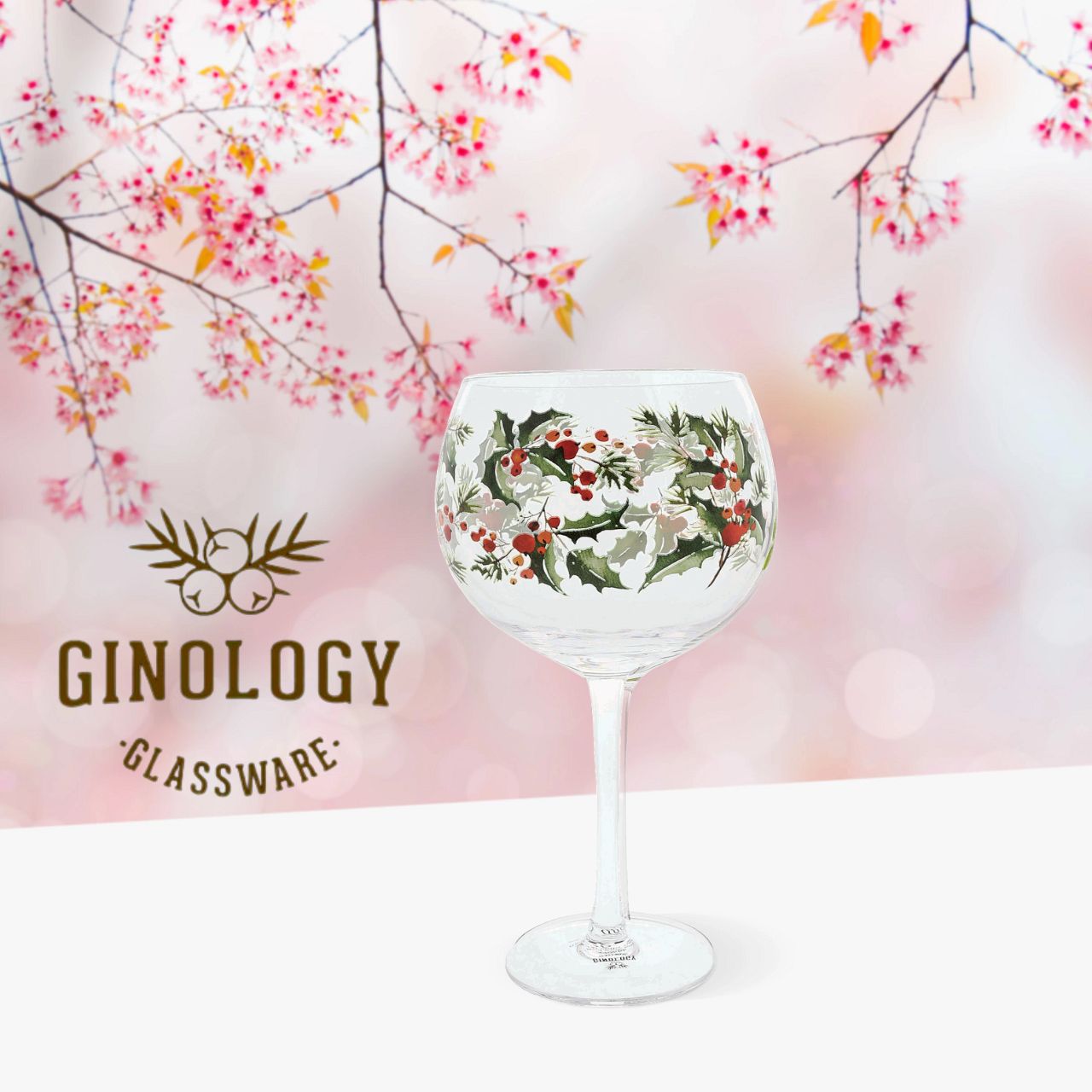 Ginology Christmas Holly Copa Gin Glass  Deck your Christmas Gin glass this holiday with our Holly Copa Gin glass. Looking for the ultimate gift or a self purchase? Why not team this up with your favourite drink for a luxury gift for your friend, grandmother, sister, or mother.