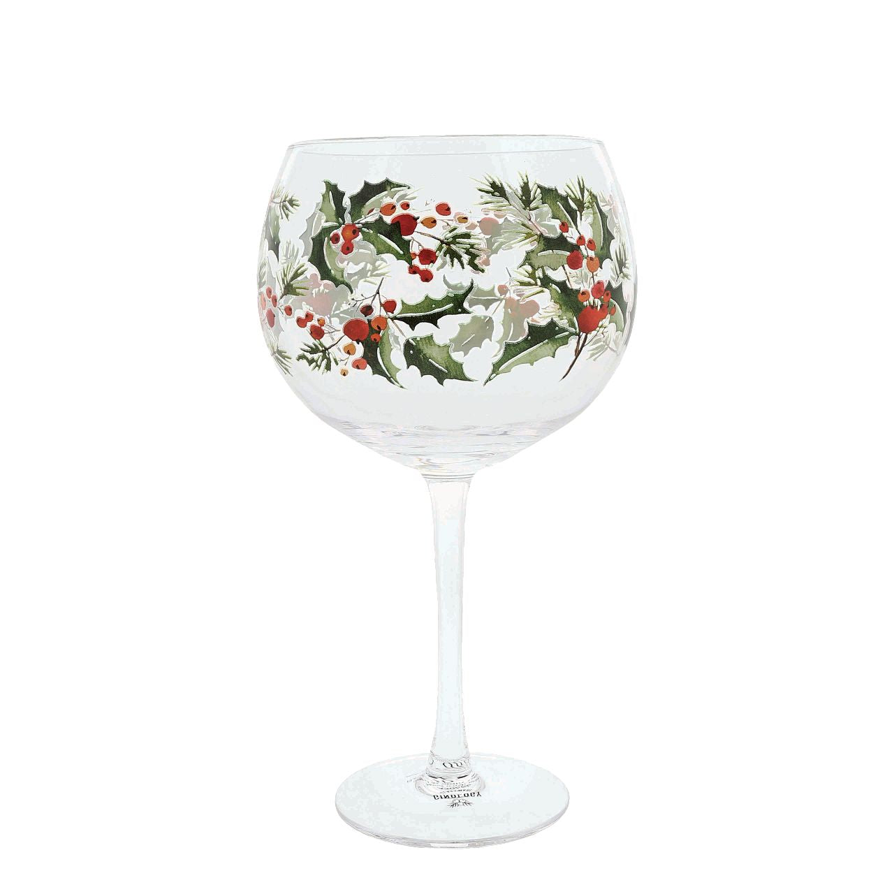 Ginology Christmas Holly Copa Gin Glass  Deck your Christmas Gin glass this holiday with our Holly Copa Gin glass. Looking for the ultimate gift or a self purchase? Why not team this up with your favourite drink for a luxury gift for your friend, grandmother, sister, or mother. Bright red berries and two toned Christmas holly surrounds the glass to keep the Christmas spirit up all year round.