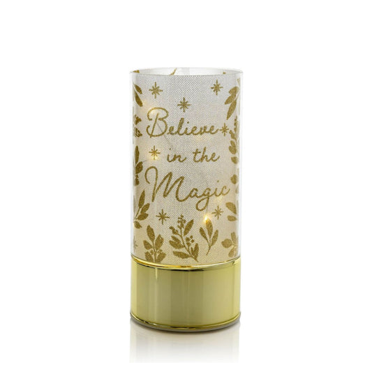 Glass LED Tube Light - Believe in the Magic 20cm  A unique way to welcome some light into your home this Christmas, this glass LED tube light features a delightful 'Believe in the Magic' design that is sure to impress your friends and family.