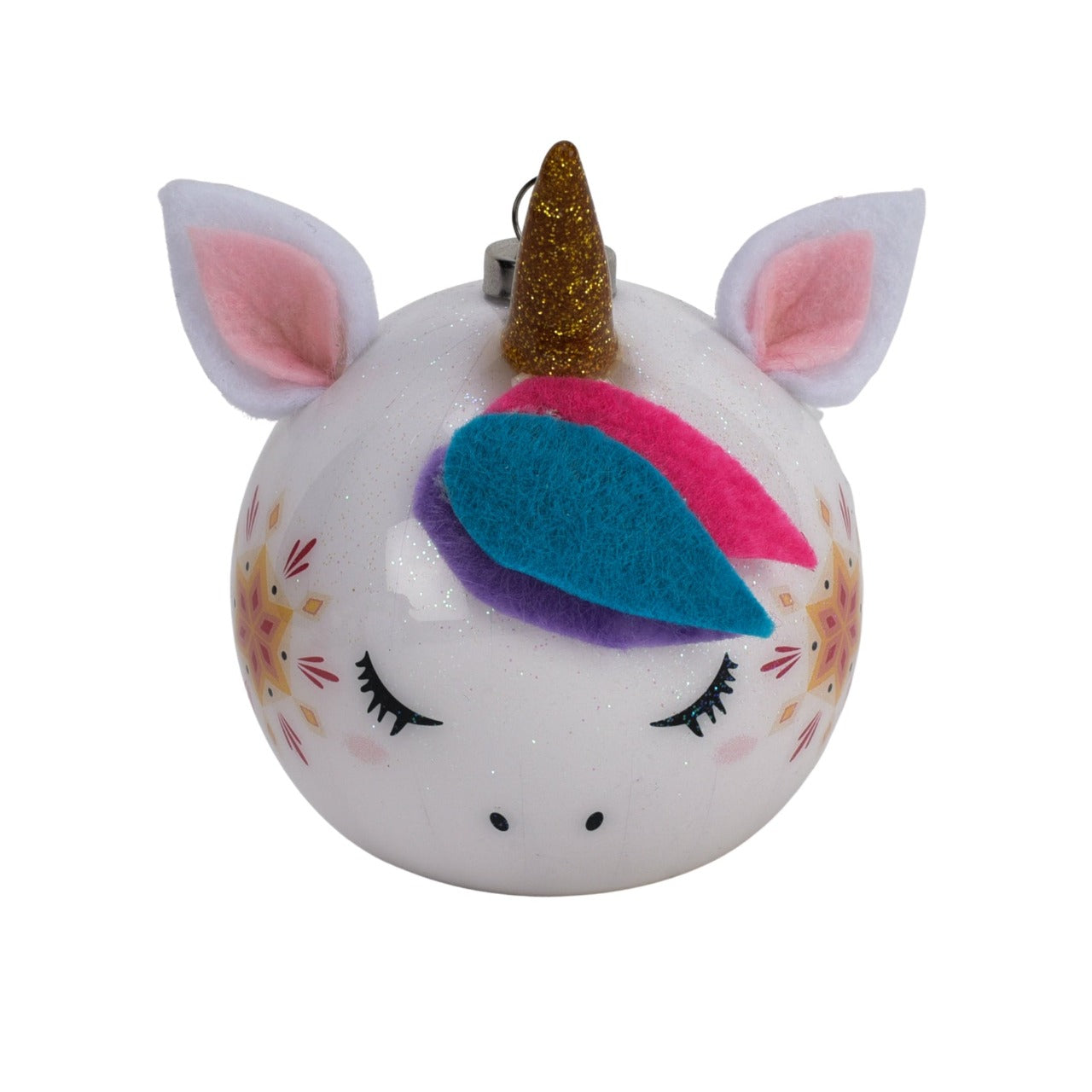 Christmas LED Light Up Unicorn Head Decoration  This fun and quirky Unicorn head decoration would make a cheerful and unique addition to any tree this year. With an LED light up glittery horn, this is certain to brighten up any living space.
