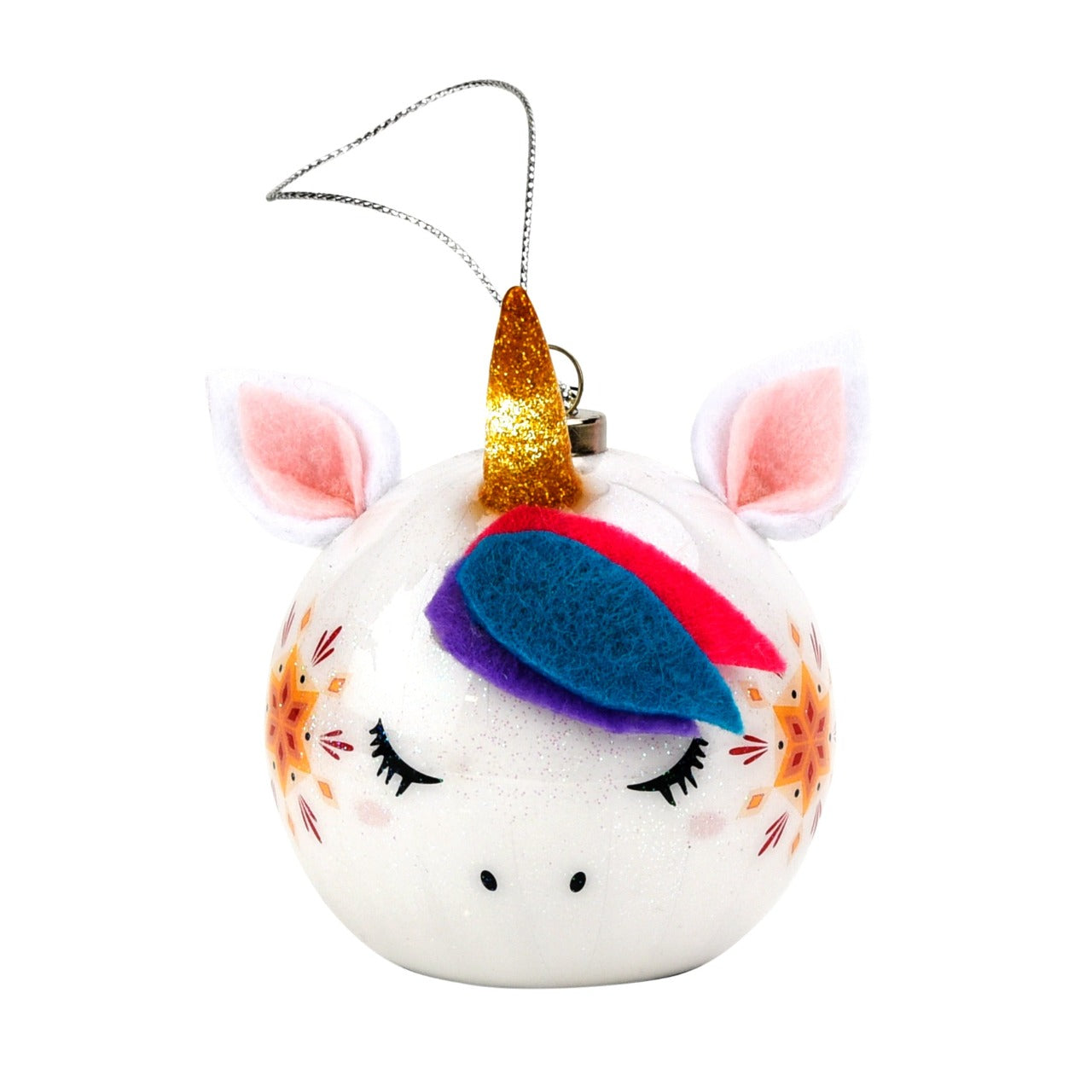 Christmas LED Light Up Unicorn Head Decoration  This fun and quirky Unicorn head decoration would make a cheerful and unique addition to any tree this year. With an LED light up glittery horn, this is certain to brighten up any living space.