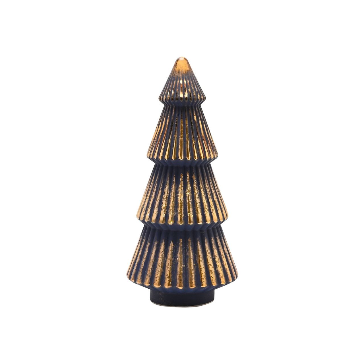 Medium Navy Crackle Glass LED Christmas Tree  A medium navy crackle effect LED Christmas tree.  This vibrant light up ornament makes a delightful addition to homes during the festive period.