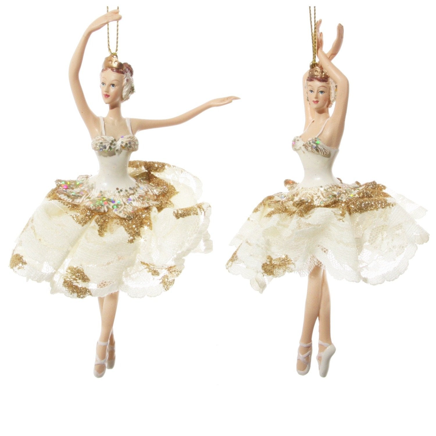 Shishi Ballerina with Cream and Gold Glitter Tutu Hanging Orn -Tendu  Browse our beautiful range of luxury festive Christmas tree decorations, baubles & ornaments for your tree this Christmas.